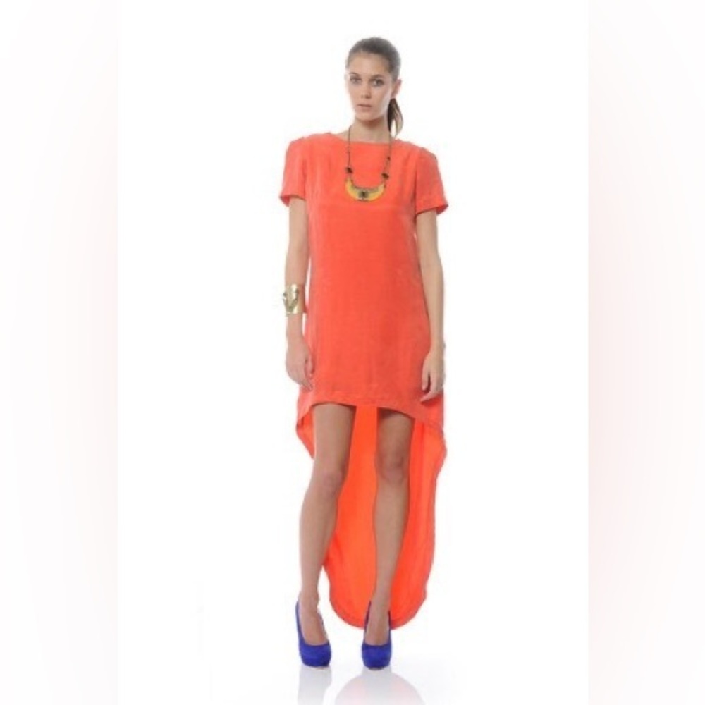 Aje Orange Gwendolyn 100% Silk High Low Dress Sz. M (10) NWT!